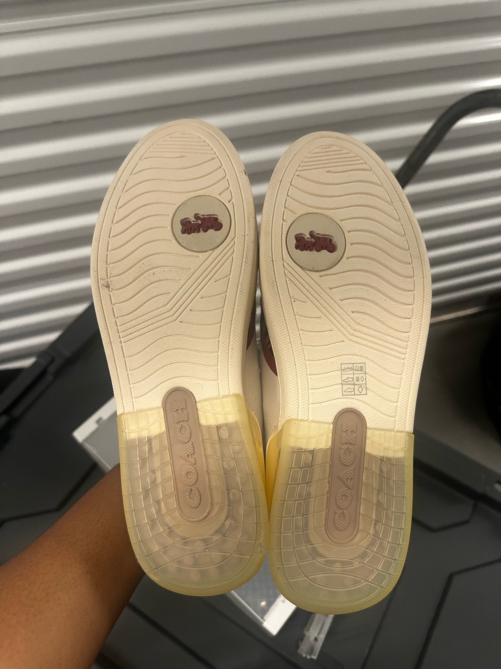 Coach Cream and Burgundy Low-Top Sneakers with Tiger Stripe Panels - Picture 3 of 3